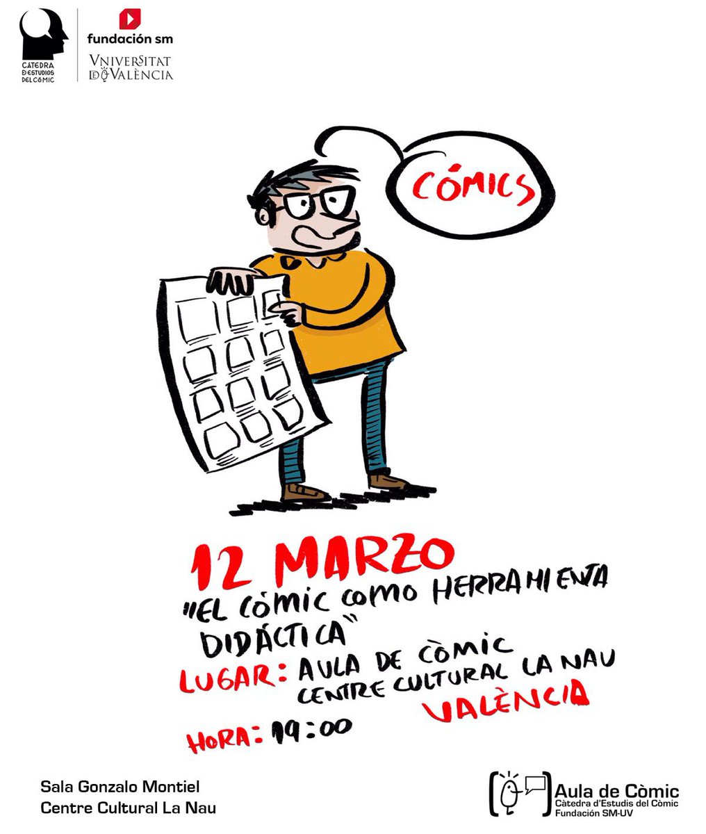 alvaropons's tweet image. Os recuerdo que este martes tenemos nueva actividad del @AulaComicUV, con el gran @krispamparo hablándonos de las posibilidades didácticas del cómic en el aula. a las 19:00h en la sala Gonzalo Montiel del @LaNauuv @UVCATEDRES