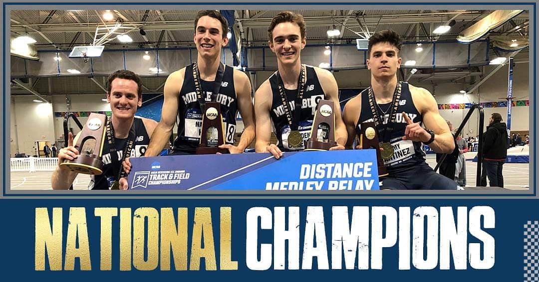 Congratulations to our two-sport athlete Jimmy Martinez (right) and his teammates for becoming National Champions in the DMR!!! #GoMidd #whyd3
