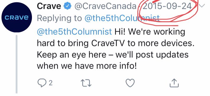 keithpconnolly's tweet photo. @shhewitt @CraveCanada Roku app imminent. Stay tuned for updates. 😞 https://t.co/xVFLrrZB8X