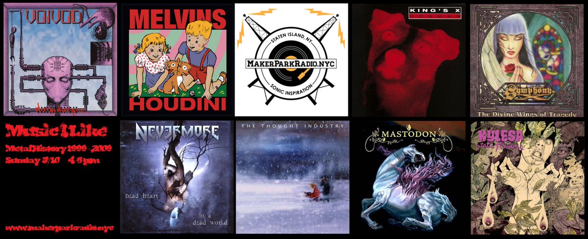 FletcherWasp's tweet photo. More metal, this time from 1999-2009. This week's show presents bands from all over the place, sonically speaking @MakerParkRadio #Voivod @melvinsdotcom #KingsX @symphonyx #Nevermore #theThoughtIndustry @mastodonmusic @kylesamusic #heavymetal #ninetiesmetal https://t.co/4POj3dtqXz