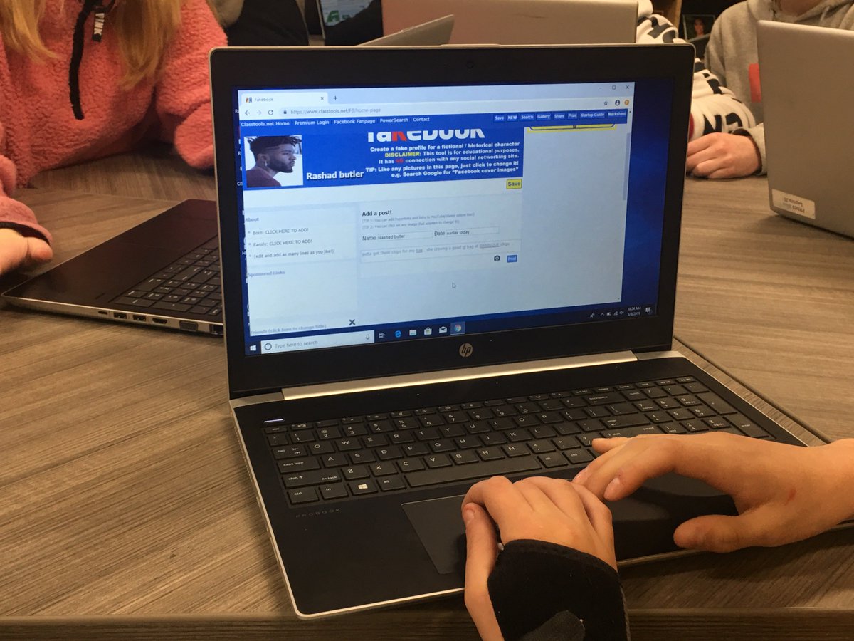 PieperMSLibrary's tweet photo. Slightly late wrap up to #BlackHistoryMonth was reading some of Rashad's story #AllAmericanBoys by @JasonReynolds83 and @KielyBrendan to Ms. Watson's 8th graders. Ss then created a Fakebook profile in the voice of Quinn or Rashad. @classtools #PRMSreads @comalisdtech @sb_stagg https://t.co/SoN4Tsh24d