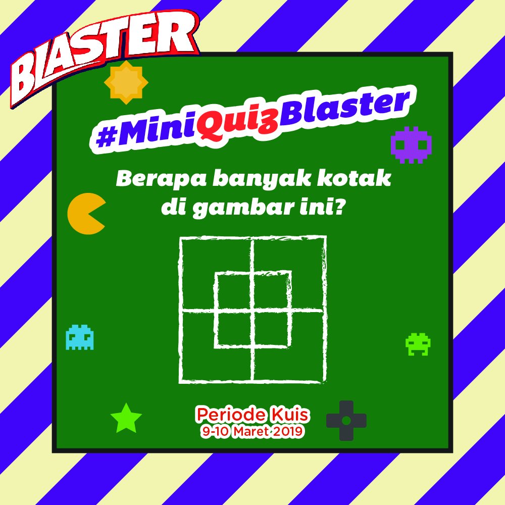 Yuk ikutan #Miniquizblaster!
Jangan lupa untuk follow Blasterholic. Like postingan ini, lalu jawab di kolom komentar dengan mention 2 teman dan pakai hashtag #MiniQuizBlaster
 
Total 3 pemenang berhak mendapatkan paket menarik!