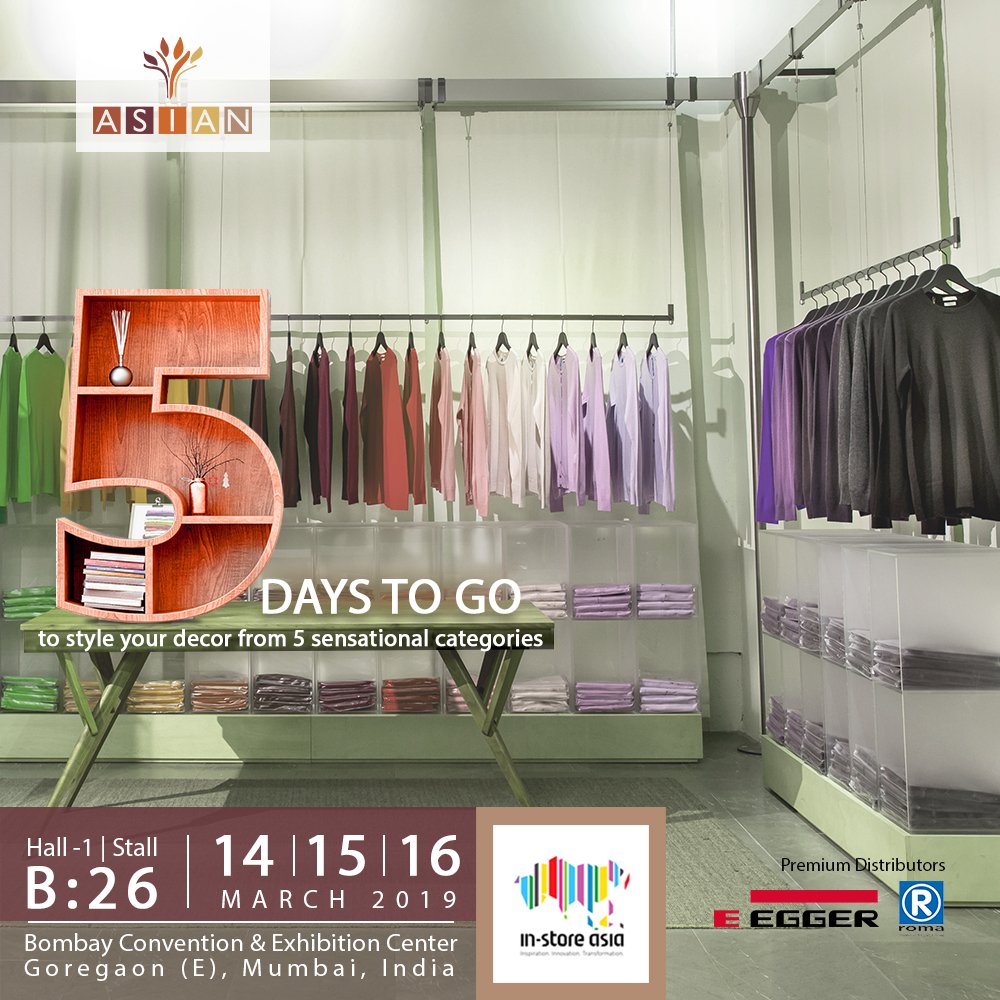 AsianPrelam's tweet image. The #countdown has begun! Our panel product range for modular furniture is ready to give your stores a fresh look. Visit us at Stall B26 in Hall 1 at the Bombay Convention &amp;amp; Exhibition Center, Goregaon (E), Mumbai, India between March 14 to 16, 2019 at #InstoreAsia. #AsianPrelam
