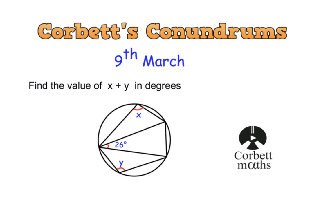 Corbettmaths's tweet photo. Love maths puzzles? Try today's Conundrum from https://t.co/yyop13pSPU   #corbett5aday #maths5aday https://t.co/Uvx3C8iPtb
