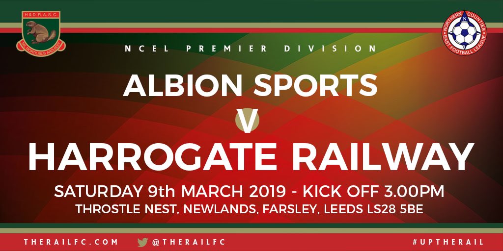 MATCH DAY | Today we travel Farsley to take on <a href="/AlbionSportsAFC/">Albion Sports A F C</a> in the <a href="/NCEL/">Macron NCEL</a> Premier Division. Another tough game in prospect. KO 3.00pm. Reserves in action at Station View as they host <a href="/HarrogateOld/">Harrogate Old Boys</a>. KO 2.30pm. Good luck all! #UpTheRail