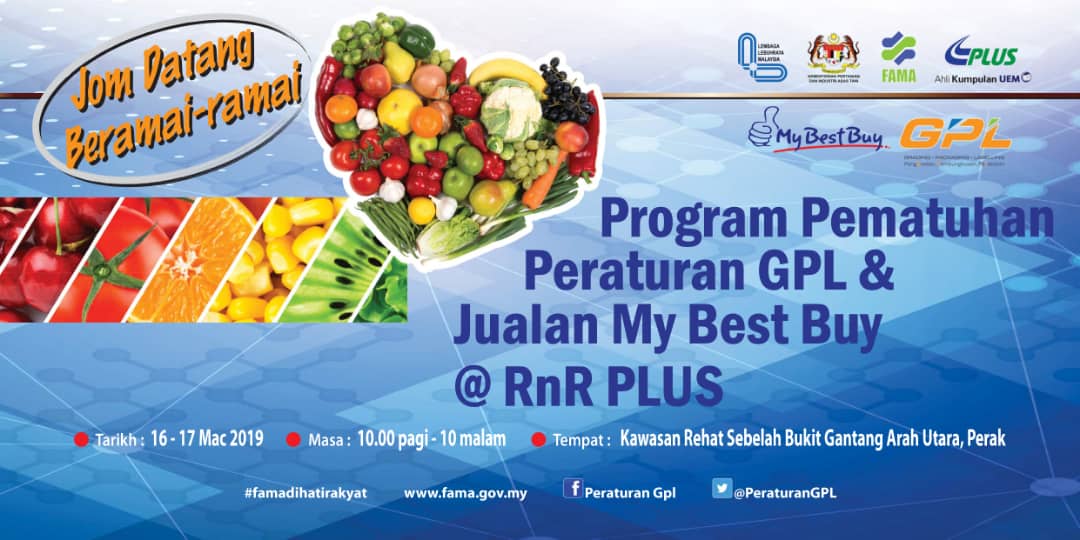 peraturanGPL's tweet photo. Adik kakak abang yang nk ke utara tu jangan lupa singgah di Program My Best Buy FAMA dan  Pameran Peraturan GPL (Grading, Packaging anf Labelling) di Hentian Sebelah Bukit Gantang, Perak https://t.co/4E6EPGTs4h