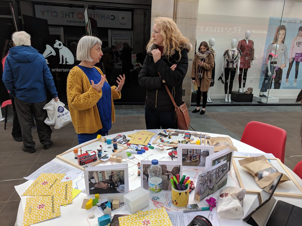 We're in St Nics Arcade in Lancaster today for <a href="/CampusintheCity/">Campus in the City</a> ! Come and share your experiences of #stormdesmond and think about how your data would be shared in crisis in 2023! Really interesting exploration of ethics and data farming! #mobilities #research #joinusbeinspired