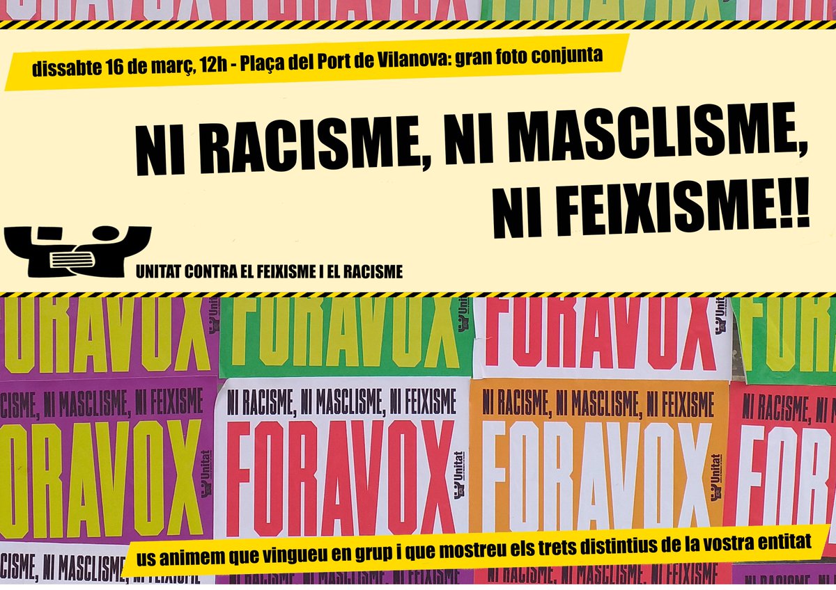 Ateneuvilanovi's tweet image. Entitats! Col·lectius! Si defenseu els #DDHH i rebutgeu el Masclisme, el Racisme i qualsevol mena de discriminació... SIGNEU i feu córrer!!!! 
NI MASCLISME, NI RACISME, NI FEIXISME 
Declaració unitària contra el feixisme i la xenofòbia @UcfrGarraf 
docs.google.com/forms/d/e/1FAI…