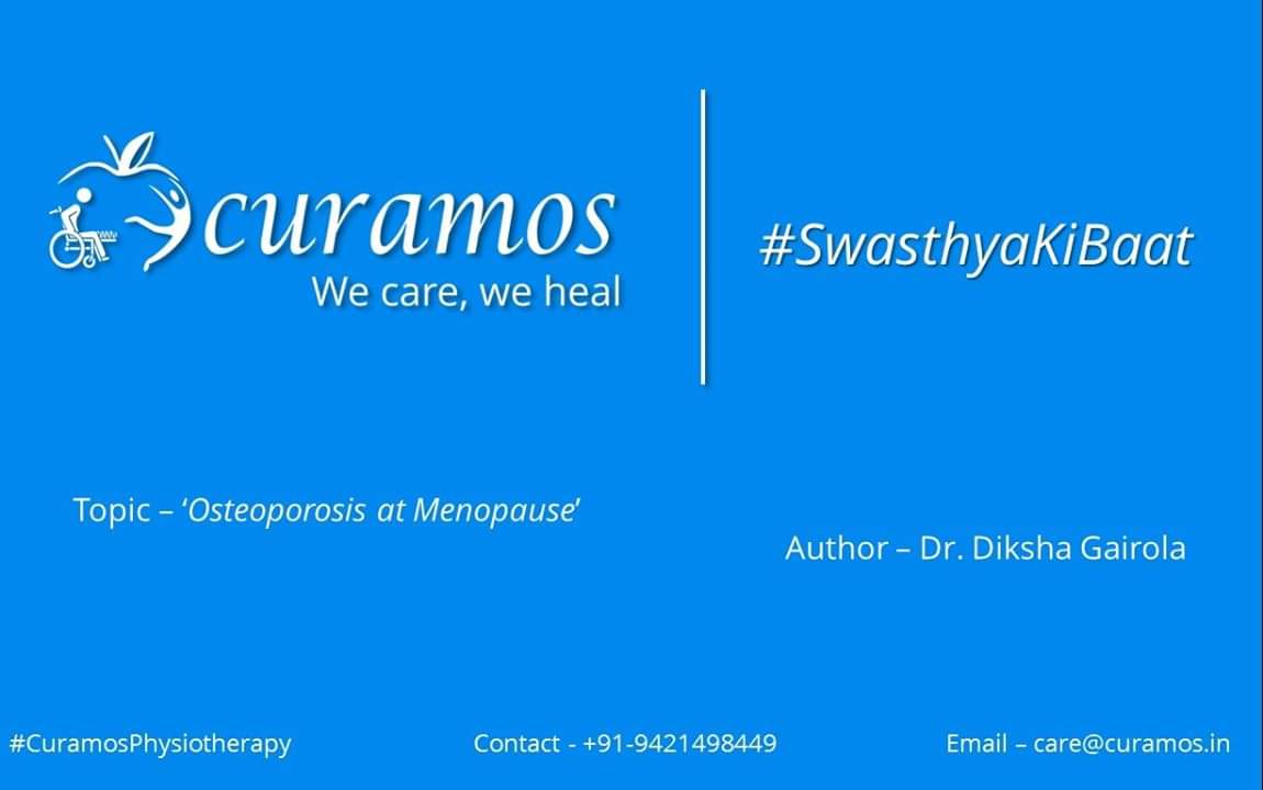 Curamos_Physio's tweet photo. Welcoming article '#Osteoporosis at #Menopause' by Dr. #DikshaGairola under #SwasthyaKiBaat. encouraging more people 2 become a part of #Curamos. URL  https://t.co/ZfRWQIj8NF

#WomensDay #IWD2019 #BalanceforBetter #PoshanPakhwada #Period #PeriodEndOfASentence #Menstruation #Oscar https://t.co/dSGaibNjhl