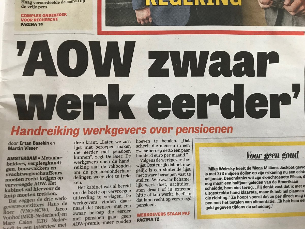 Erg blij met deze krantenkop op de zaterdagochtend. Realisme is aanwezig bij sociale partners , zeker in de bouw en infra sector.