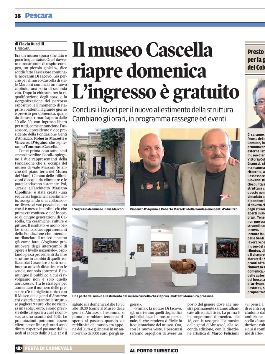 #Reopening Museo Cascella, domenica 10 marzo dalle 10.00 alle 20.00 ingresso libero #Pescara