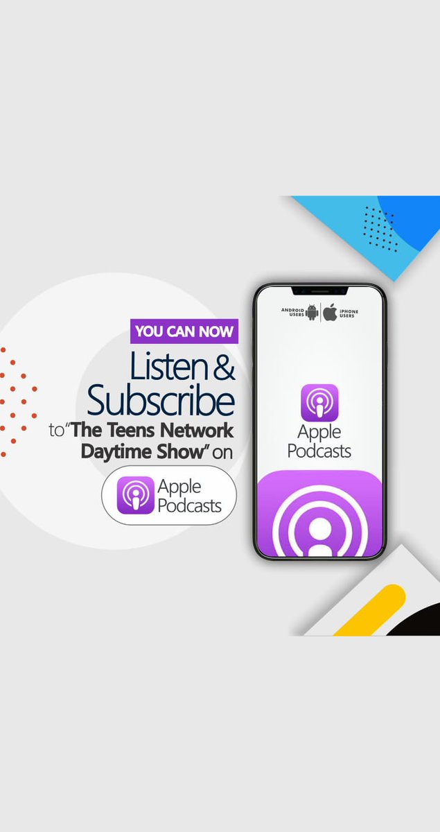 GistsAndThrills's tweet photo. #GreatNews #WatchOut
Good day everyone,
We want to use this medium to inform everyone of our followers, fans & friends that "The Teens Network Daytime Show" will soon be available on these podcast platforms.
THANK YOU!
#TheTeensNetworkDaytimeShow
#TheTeensNetworkNation https://t.co/Rvk84sVdLA