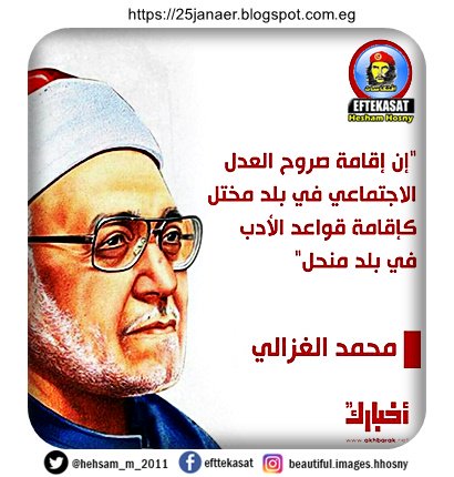 الشيخ محمد الغزالي : "إن إقامة صروح العدل الاجتماعي في بلد مختل كإقامة قواعد الأدب في بلد منحل"
