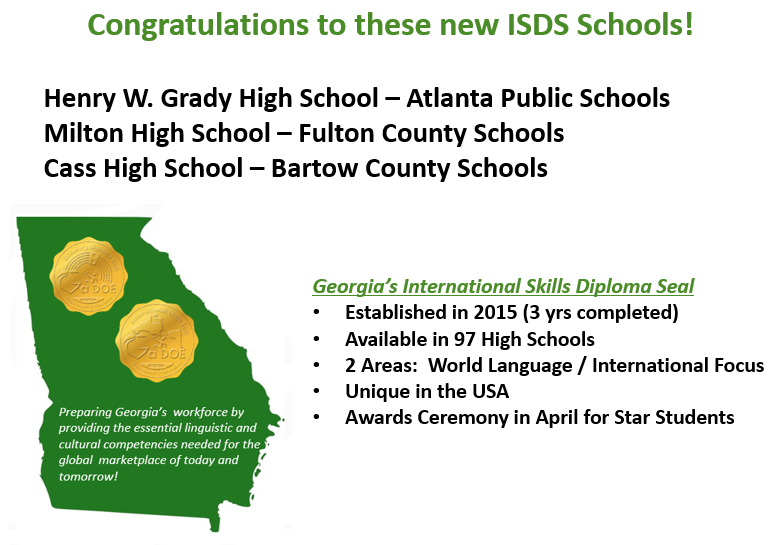 gadoeworldlang's tweet photo. #flag19 #flag2019  Join us in congratulating these high schools as they become one of the 97 high schools in Ga authorized to offer the International Skills Diploma Seal! Find out more about the Seal on our ISDS Webpage! https://t.co/31JImxYMVf @georgiadeptofed @SuptWoods https://t.co/43AwqGCbCC