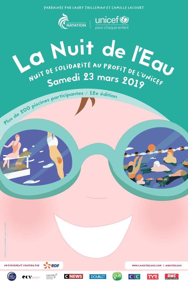 UNICEF_france's tweet photo. La #Nuitdeleau💧 revient le 23 mars ! 🎉 Rendez-vous dans les piscines près de chez vous avec @Cam_Lacourt et @LauryThilleman pour participer à cet événement festif et solidaire en faveur des #enfants d’#Haïti ➡ https://t.co/zZCS3NAAPP @UNICEFHaiti @FFNatation @EDFofficiel https://t.co/COF9rXRhuq