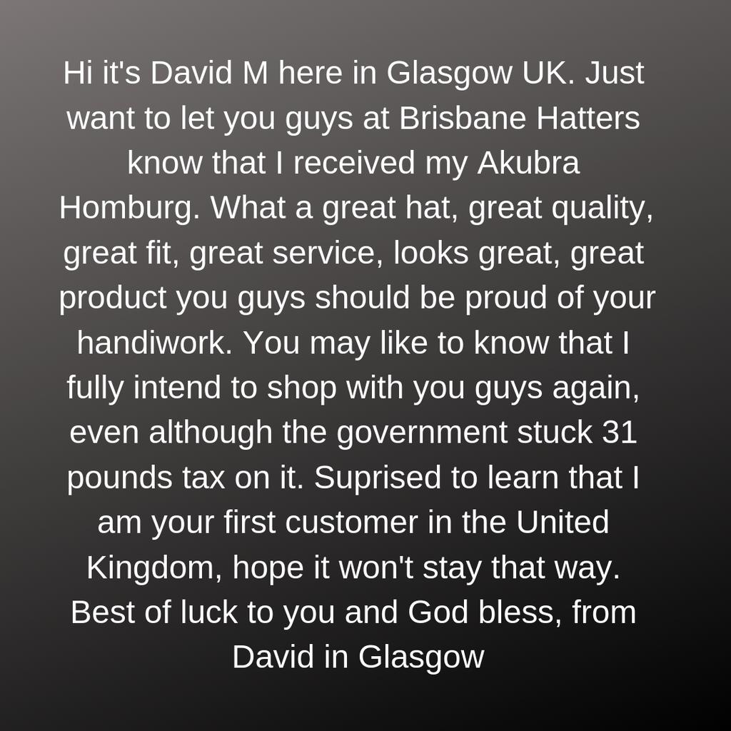 H A P P Y
We do a little happy dance whenever we get feedback like this and nothing makes us happier than knowing you love your new hat!
.
.
.
.
.
 #customerservice #weloveourcustomers #greatservice #customerreview #akubra
#internationalshipping