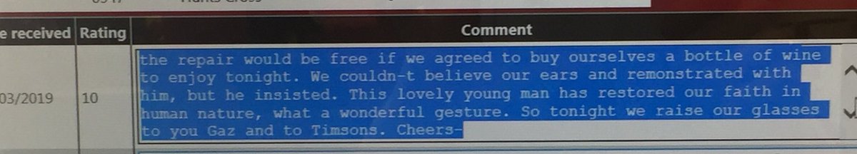 GazP62512625's tweet photo. I love reading feedback from customers. 
Their faces said it all, such a lovely older couple! Hope you both enjoyed the wine! 
Got a big hug, a peck on the cheek and a firm handshake! 😂#Timpson2071 @JamesTCobbler @TimpsonNews https://t.co/sX41LRZVwh