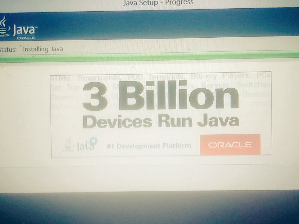 Rahul_RPandya's tweet photo. First time installed Java
Java said *3 Billion Devices Run Java*
I amazed how they count it!
After 7 years, I saw again same and I guess I am the last who installed Java! #Java #3billiondevices #java8 #Automation https://t.co/EvWuRA16Fj