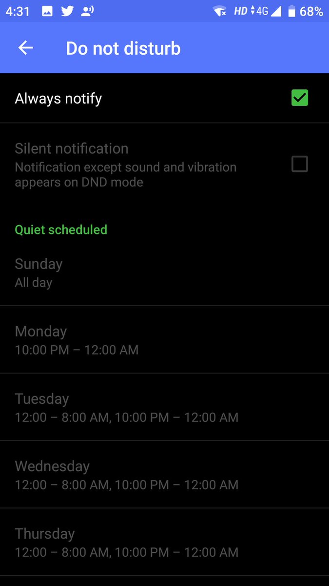 UdayMannam's tweet image. Biswa,
I would strongly recommend #NineMail by @9FoldersInc 
It supports #ActiveSync and most importantly all the Notification snoozing (automated and hence can be scheduled!) capabilities that are looking for. 
BTW, I&apos;ve been using this since last 2+ years (Dark theme is my fav)