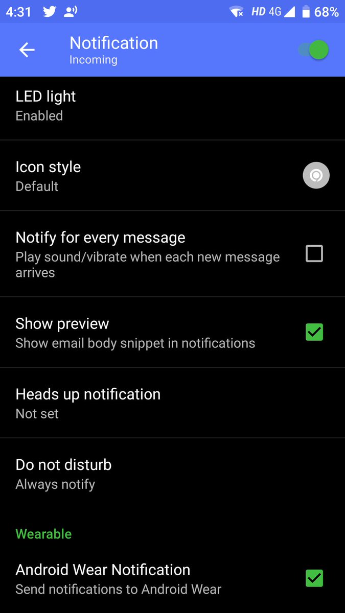 UdayMannam's tweet image. Biswa,
I would strongly recommend #NineMail by @9FoldersInc 
It supports #ActiveSync and most importantly all the Notification snoozing (automated and hence can be scheduled!) capabilities that are looking for. 
BTW, I&apos;ve been using this since last 2+ years (Dark theme is my fav)