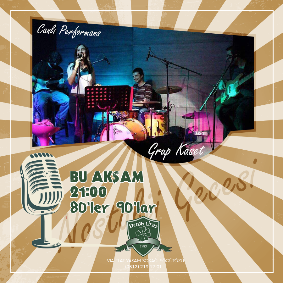 viaflatdubhlinn's tweet photo. Grup Kaset bu akşam 21:00'da Dubh Linn Via Flat'te!🍀
Rezervasyon : (0312) 219 17 01
#ankara #dubhlinn #cumartesi #haftasonu #viaflat #irishpub #pub #eğlence #etkinlik #müzik #armada #yaşamsokağı #çarşamba #CanlıMüzik #iyiyemek #iyimüzik https://t.co/GGMRa25I7s