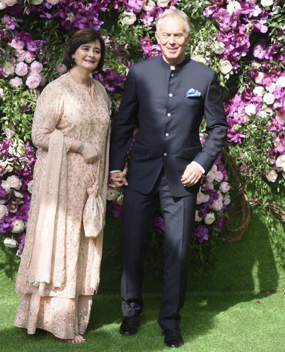 filmfare's tweet photo. Former British PM #TonyBlair and wife Cherie Blair grace #AkashAmbani and #ShlokaMehta’s wedding. #AkuStoleTheShlo https://t.co/lq6sWYuJjD
