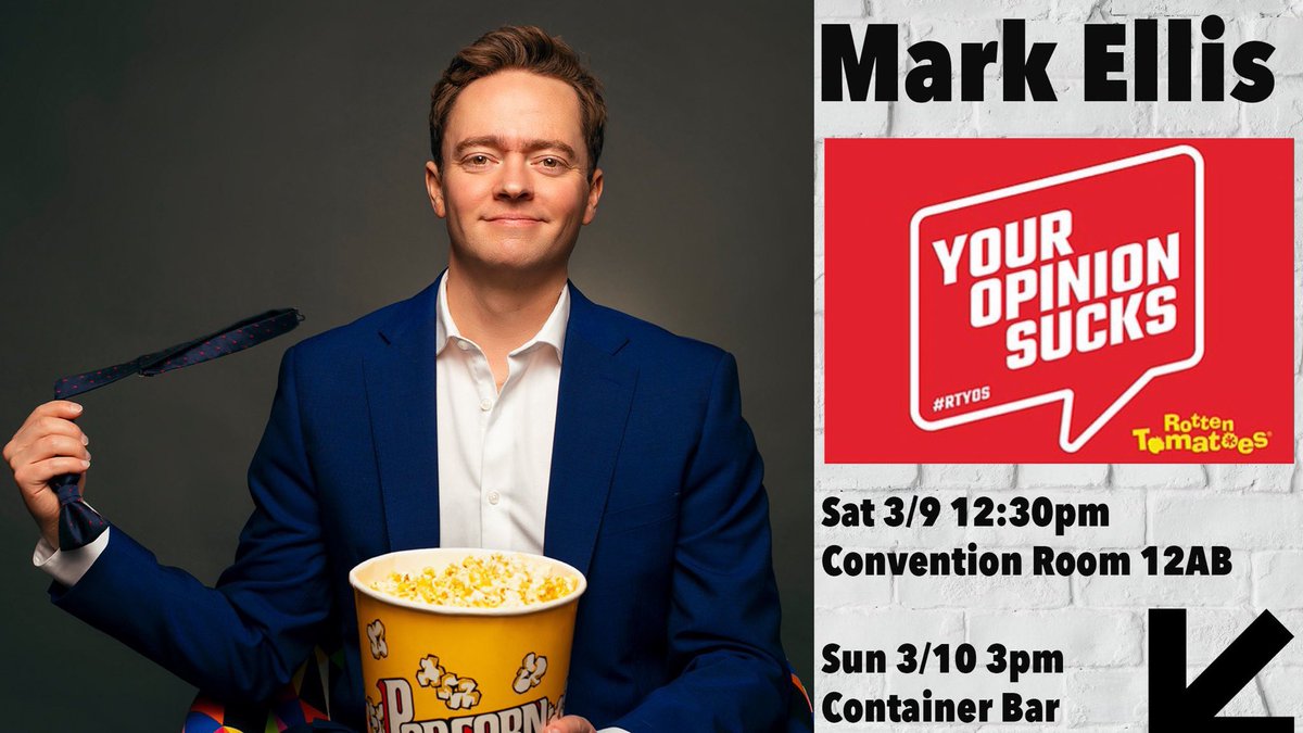 markellislive's tweet photo. Austin let’s get weird! In one hour at #SXSW2019 I’m hosting @RottenTomatoes Your Opinion Sucks show! Get to room 12AB & give us your bestest controversial movie take!
#rtyos https://t.co/P1s1Ai20Uf