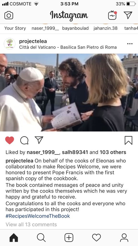 The Pope now has his copy of ‘Recipes Welcome’ and you can get yours too! So proud to be part of the Project Elea family and their work to spread awareness of refugees and their stories ❤️. amazon.ca/Recipes-Welcom…