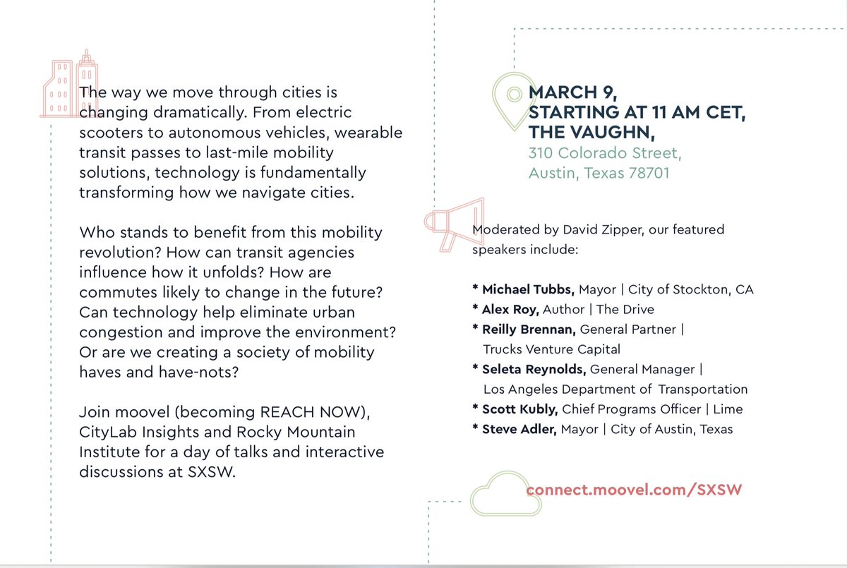 moovelUS's tweet photo. The #moovel (become Reach Now) team is ready to kick-off our #SXSW #mobility forum. We're excited to talk mobility, equity and access with @RockyMtnInst and @CityLab Insights at @TheVaughnAustin now. Let's revolutionize the road! #Austin https://t.co/he7bxR0nqi
