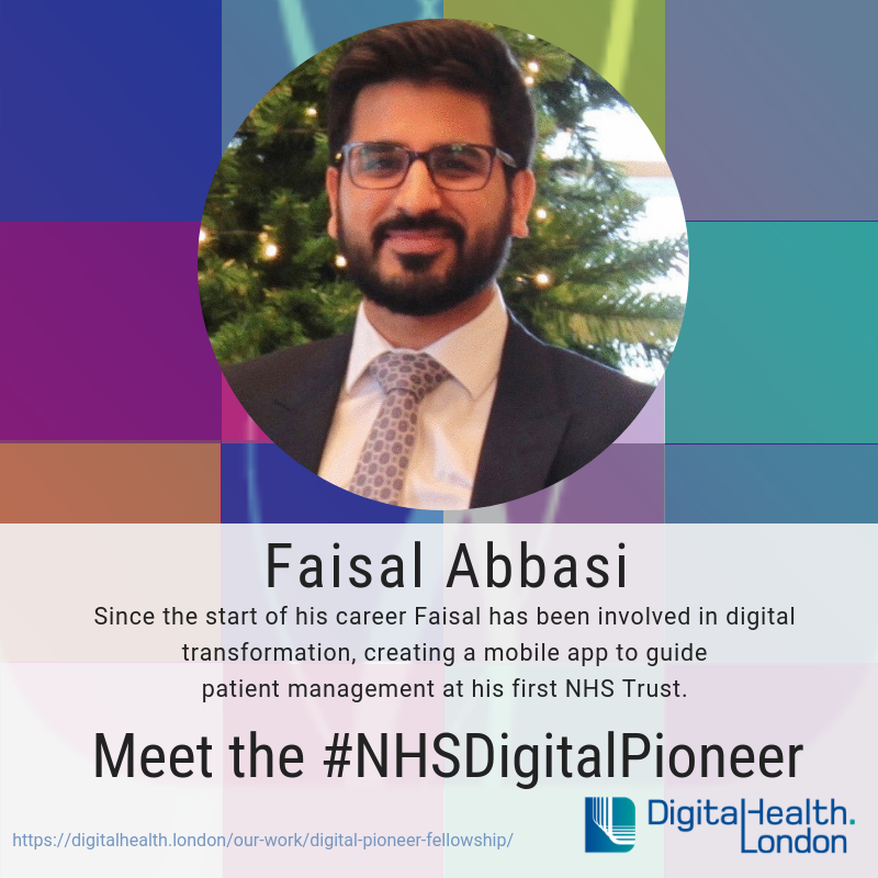 DHealthLDN's tweet photo. Today we introduce  @DrFaisalAbbasi of  @NHSBartsHealth- part ofthe 2019 cohort of the #NHSDigitalPioneer Fellowship Programme. Faisal's project is around improving clinical capacity in #IBD outpatients using a remote, app-based monitoring system. https://t.co/yWiBGggRy2 https://t.co/tkwutScdzL