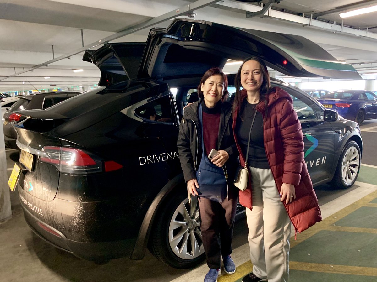 TeslaJoy's tweet photo. Our ride from the airport to hotel! Our first time riding in a Model X! Check out @drivenairport when you visit London! #Tesla #ModelX https://t.co/NREjFmARDC