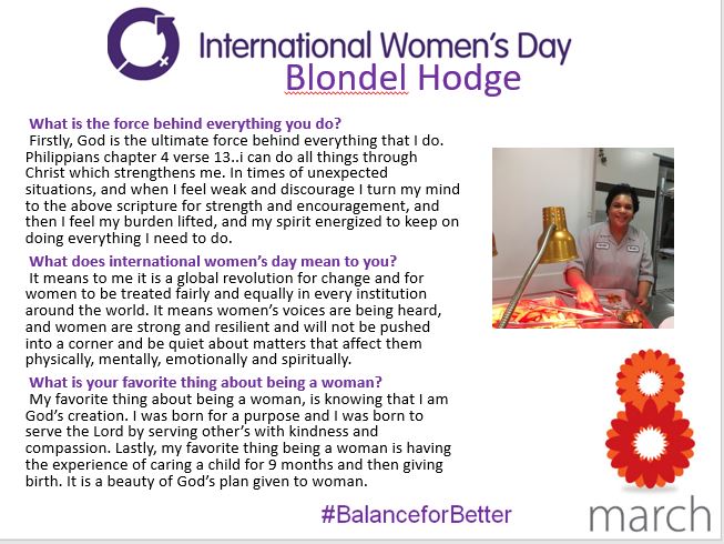 We are celebrating the month of March featuring our mothers, sisters, friends and colleagues all who work at @Westintoai @MarriottIntl. We are all better because of the contributions of our team. Proud to present Blondel Hodge