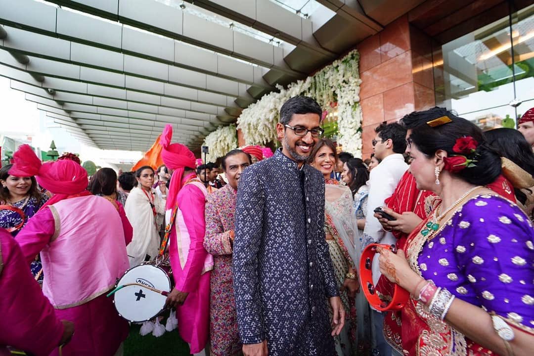 FeminaIndia's tweet photo. Google CEO Sundar Pichai at the #AkashAmbani and #ShlokaMehta wedding. https://t.co/N1ebq3FhQE