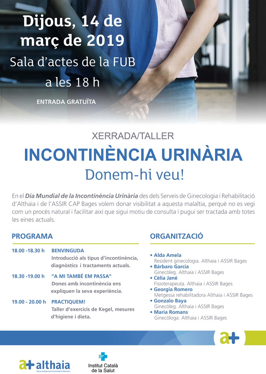 icscatcentral's tweet photo. #savethedate
Dijous 14/3, parlem d'incontinència urinària, sense tabús i sense prejudicis.
Un acte organitzat amb @althaiamanresa 
#ICSésmés #ASSIR https://t.co/ZAIMGBavFa