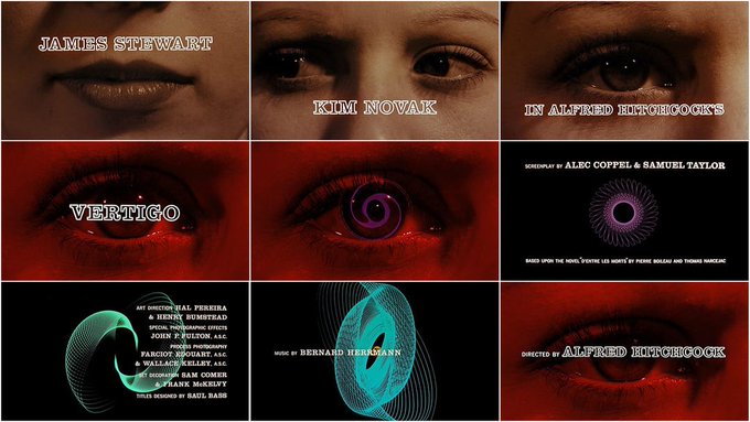 Montage of images from the title sequence of Alfred Hitchcock's film "Vertigo"