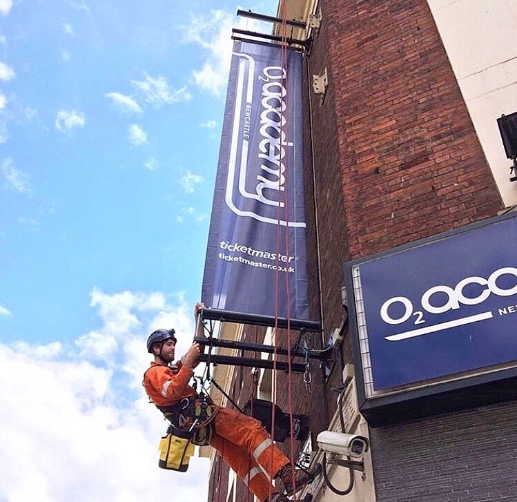 A couple of installs at the O2 academy #brixton #newcastle #ropeaccess #signage #banner #advertising #elevateyourbrand
