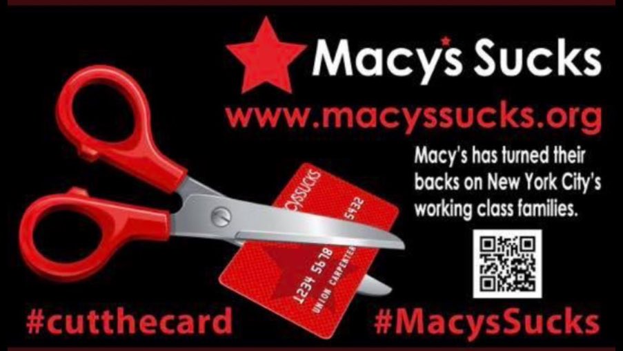395Hudson's tweet photo. #Macyssucks cut them up! Shame on Macy’s for building Non Union. Let them know how much they suck. https://t.co/wJW0LYZsMX