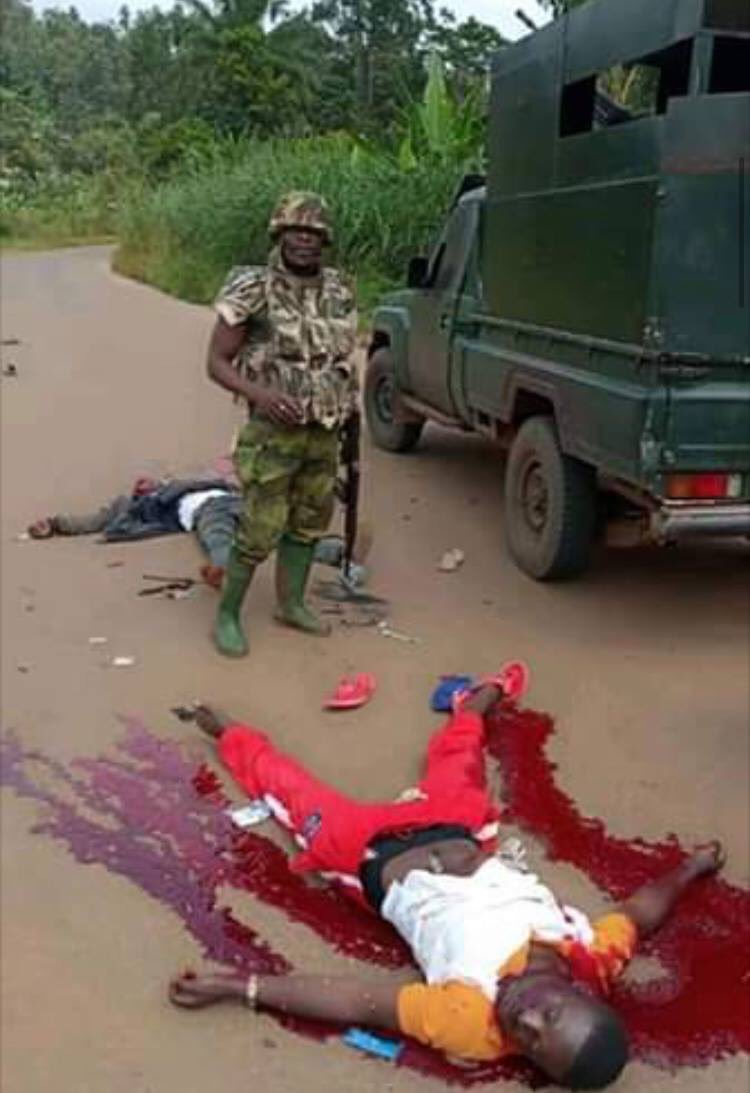 corazon_booty's tweet photo. French #Cameroon killed dozens Anglophone civilians today @POTUS @DeptofDefense @StateDept @USEmbYaounde @UN_News_Centre @Pontifex @theresa_may @10DowningStreet @Number10press @foreignoffice @UKinCameroon @EU_Commission @SecPompeo @antonioguterres @EmmanuelMacron @un @georgesoros https://t.co/ha5DTB3Woj