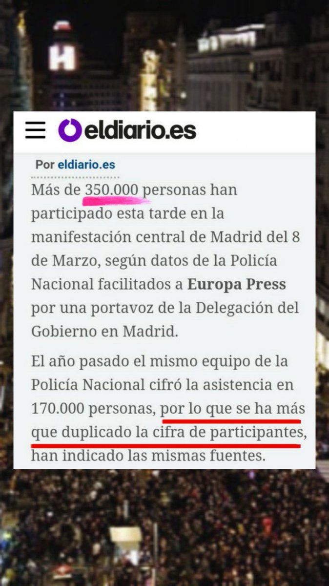 Ayer llenamos las calles más que nunca. JUNTAS SOMOS IMPARABLES. 💜✊

"Más de 350.000 personas asisten a la manifestación feminista de Madrid, según la Policía Nacional, el doble que el año pasado" m.eldiario.es/sociedad/MINUT…

#HuelgaFeminista2019
#8M
#AcampadaFeministaSol