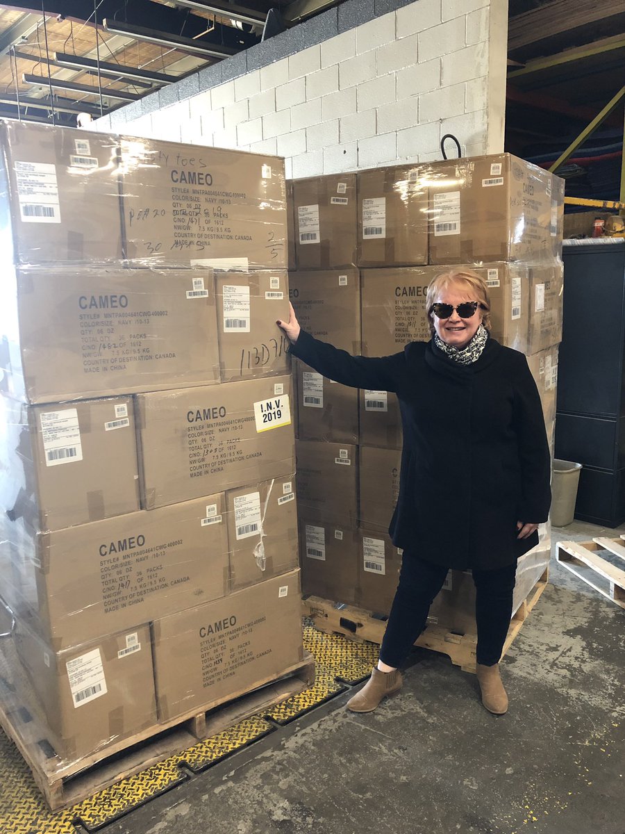 ToastyToesWR's tweet photo. This morning I had the joy of thanking Sharp Transportation in Cambridge for trucking nearly 9000 pairs of socks from Montreal for #ToastyToes2018 There were FOUR full skids being picked up by @Workingcentre for distribution locally. 
#StayGenerous
#DoMoreGood https://t.co/oMLoa79ETM