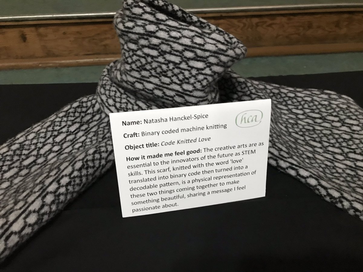 ThsMakes's tweet photo. One of my scarves featured on a table with other talented craftspeople showing pieces that made them feel good to make. Such an inspiring day at @heritage_crafts   #makingisgoodforyou conference. https://t.co/7GM9EtM1g6