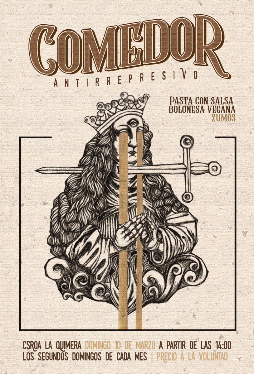 Mañana domingo comedor antirrepre en La Quime, no os lo perdáis porque madre mía!!! pasta con tomatico y boloñesa vegana rica rica!!!! Ole ole ♥️