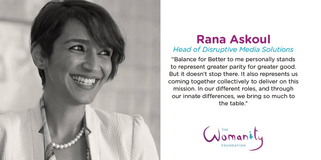 In the third of our #InternationalWomensDay blog series, Womanity's <a href="/RanaAskoul/">Rana Askoul</a> reflects on the power of disruptive media solutions in achieving #BalanceforBetter (cc: <a href="/b100ragl/">B 100 Ragl بمية راجل</a> )

womanity.org/balance-for-be…