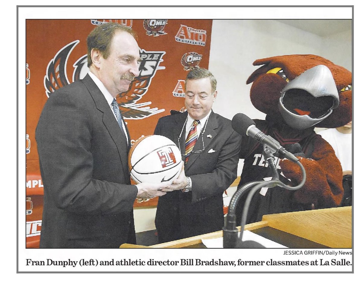 DavidGrzyTV's tweet photo. Today is Fran Dunphy's final home game as Temple HC. Dunphy is a college basketball great and his impact on bball here in Philly is remarkable. He was a big supporter of my Gola book and I'm thankful for his friendship. He will be missed. (Photo: April 2006 Phila DN) #DearDunph https://t.co/6rQnawIkmT