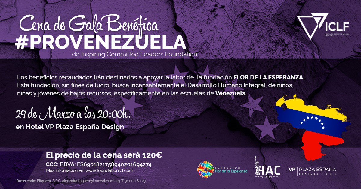 ICL_Foundation's tweet photo. Desde ICLF organizamos la cena benéfica #PROVENEZUELA,los beneficios recaudados irán destinados a la fundación #FlorDeLaEsperanza, que busca insaciablemente el desarrollo humano integral de niñ@s sin recursos. Más info👉https://t.co/rw8CD3gTn6 Colabora👉 https://t.co/m2Frt2rMnN https://t.co/lm1oqcPA6O