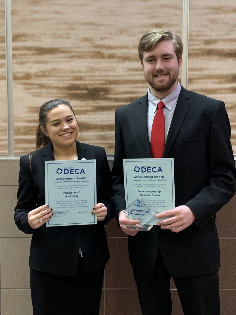WVHSDECA's tweet photo. Congratulations to Grant Holden &amp; Kylie Wagner for placing top 8 in the state TN DECA SCDC https://t.co/Sp71ijhS83