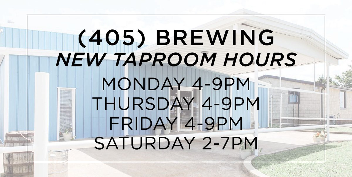 REMINDER: With the new #405Brewing taproom hours, today's time has shifted a bit. We are now open Saturdays 2-7PM. See you soon!