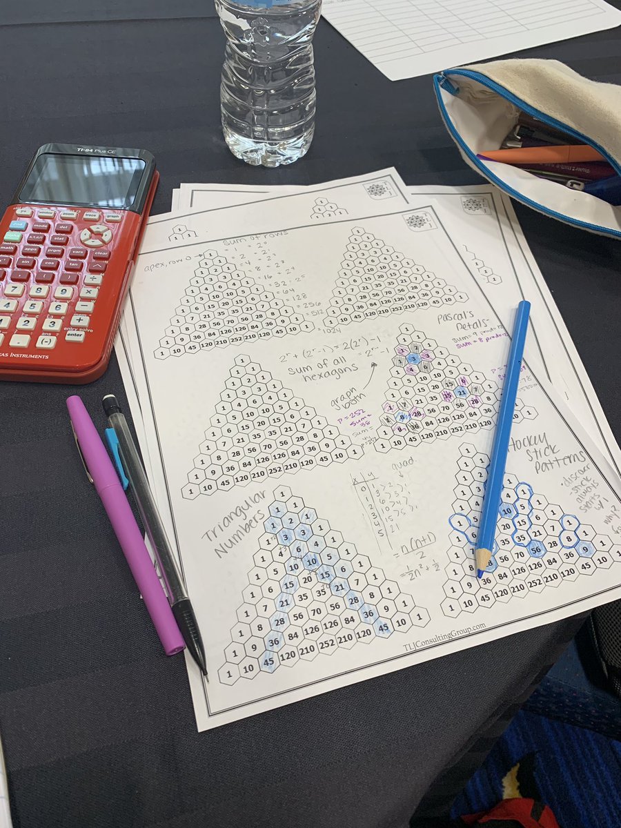mathemizer's tweet image. Pattern sniffing with Pascal’s Triangle! #t3ic Using our @TICalculators as tools.
