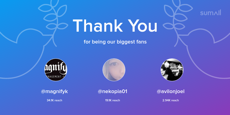 RandeTreece's tweet image. Our biggest fans this week: @magnifyk, @nekopia01, @avilonjoel. Thank you! via sumall.com/thankyou?utm_s…