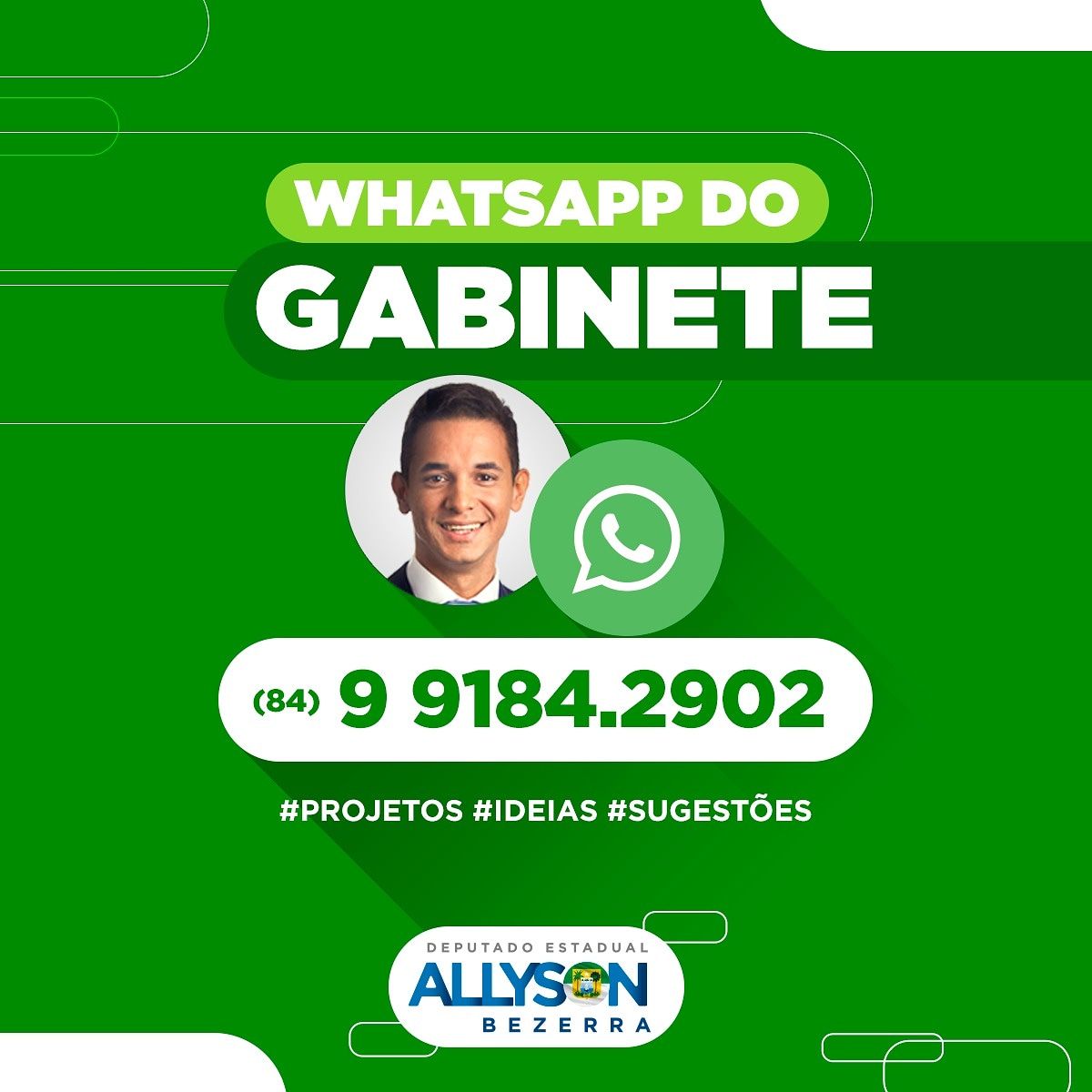 AllysonBezerra_'s tweet photo. A VOZ DO POVO! Nosso mandato quer ouvir o povo do Rio Grande do Norte!  Tem sugestões de ideias para o desenvolvimento do nosso estado ou quer denunciar e solicitar melhorias para a sua região? Entre em contato com a gente pelo WhatsApp (84) 99184-2902. #MandatoEmMovimento https://t.co/JNkpLVZNKo